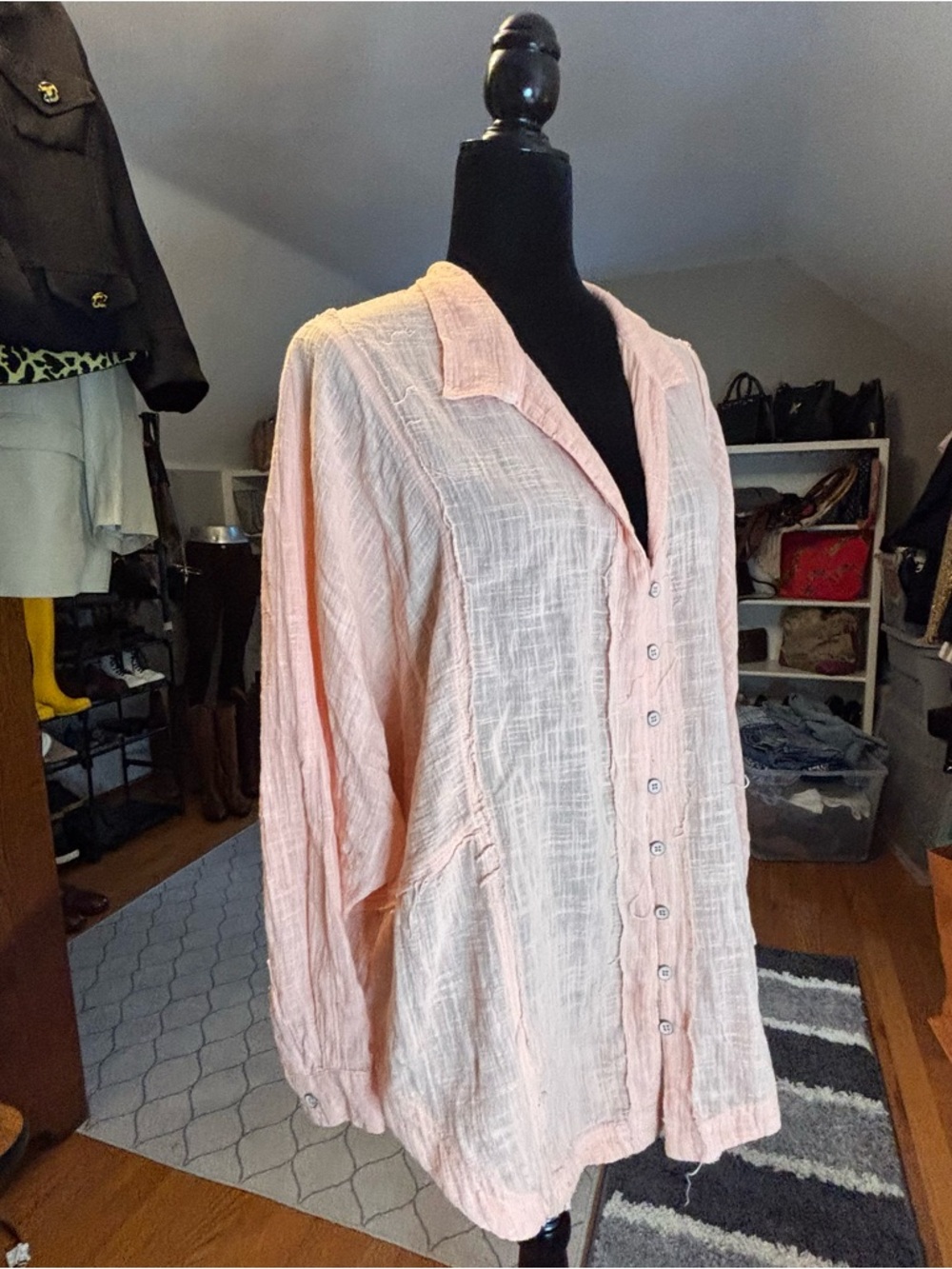 FREE PEOPLE One And Only Buttondown Top Dolman Oversized We The Free Tunic Sz S - Picture 5 of 9